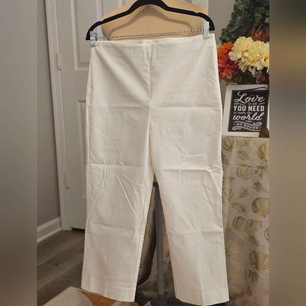 Chino White Stretch Pants With Elastic   Women's Size 8